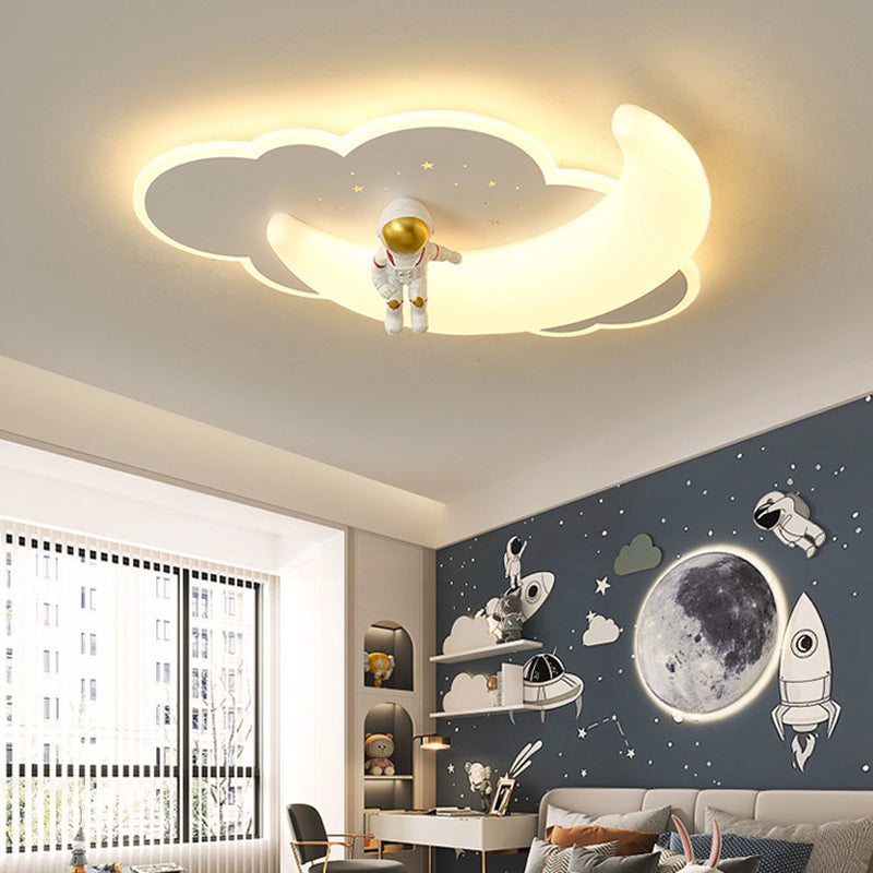 Contemporary Creative Kids Moon Iron Acrylic LED Flush Mount Ceiling Light for Bedroom, Childrens Room Lighting, Star Design, Modern Nursery Decor, Adjustable Brightness, Energy Efficient, Unique Night Sky Fixture, Playful Bedroom Illumination