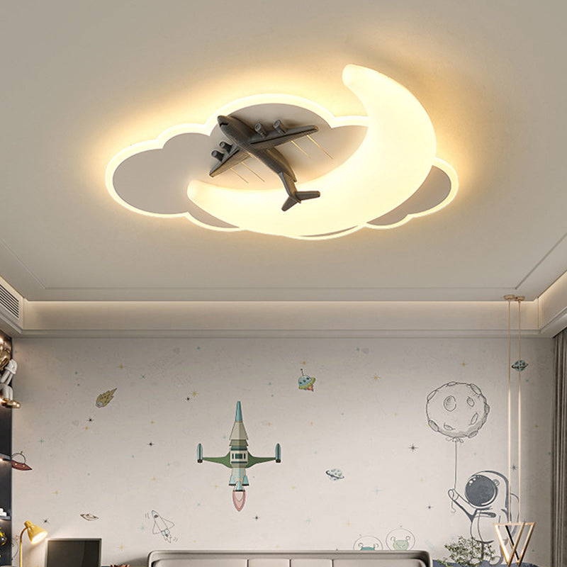 Contemporary Creative Kids Moon Iron Acrylic LED Flush Mount Ceiling Light for Bedroom, Childrens Room Lighting, Star Design, Modern Nursery Decor, Adjustable Brightness, Energy Efficient, Unique Night Sky Fixture, Playful Bedroom Illumination