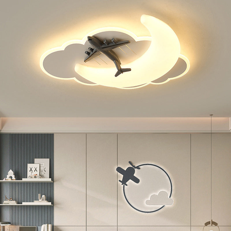 Contemporary Creative Kids Moon Iron Acrylic LED Flush Mount Ceiling Light for Bedroom, Childrens Room Lighting, Star Design, Modern Nursery Decor, Adjustable Brightness, Energy Efficient, Unique Night Sky Fixture, Playful Bedroom Illumination