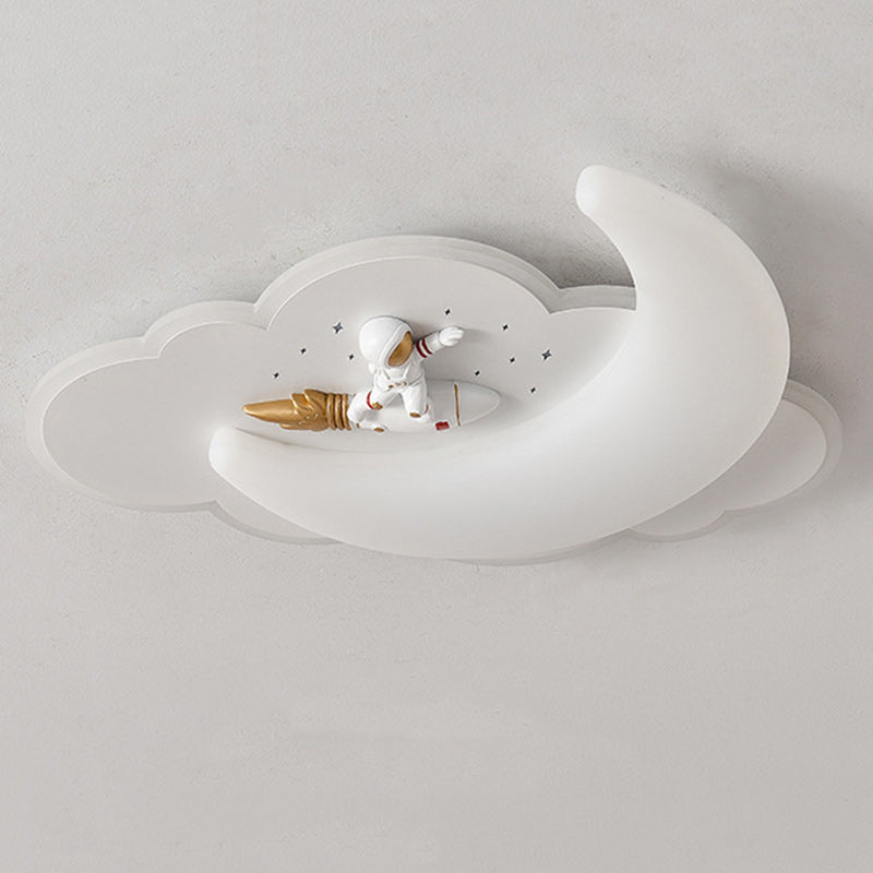 Contemporary Creative Kids Moon Iron Acrylic LED Flush Mount Ceiling Light for Bedroom, Childrens Room Lighting, Star Design, Modern Nursery Decor, Adjustable Brightness, Energy Efficient, Unique Night Sky Fixture, Playful Bedroom Illumination