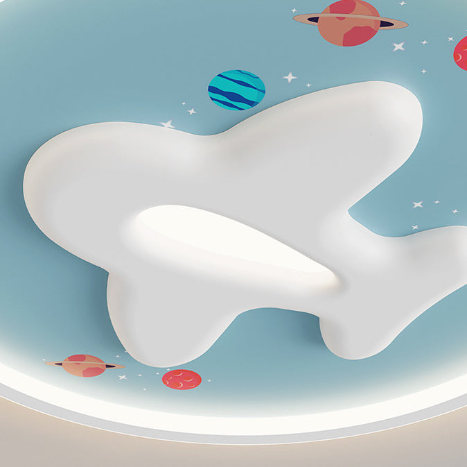 Modern Eclectic Kids Cartoon Airplane Iron Aluminum LED Flush Mount Ceiling Light for Bedroom, Nursery Lighting, Children's Room Decor, Creative Aircraft Design, Child's Playroom Fixtures, Energy-Efficient Illumination, Colorful Kids Ceiling Lamp, Unique