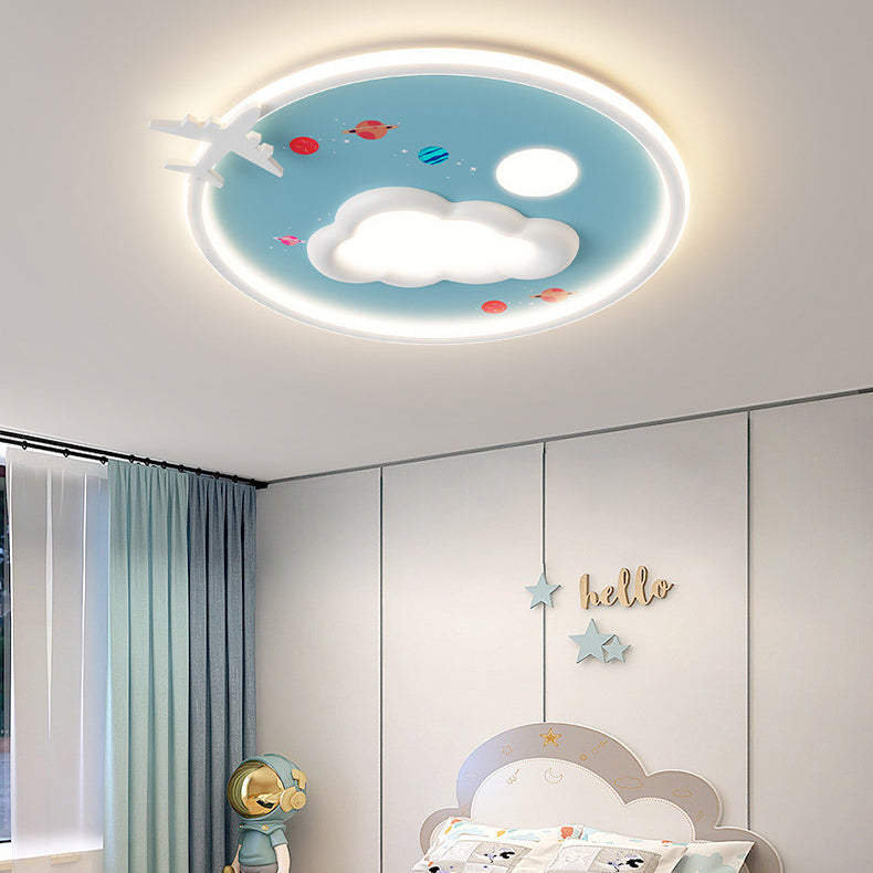Modern Eclectic Kids Cartoon Airplane Iron Aluminum LED Flush Mount Ceiling Light for Bedroom, Nursery Lighting, Children's Room Decor, Creative Aircraft Design, Child's Playroom Fixtures, Energy-Efficient Illumination, Colorful Kids Ceiling Lamp, Unique