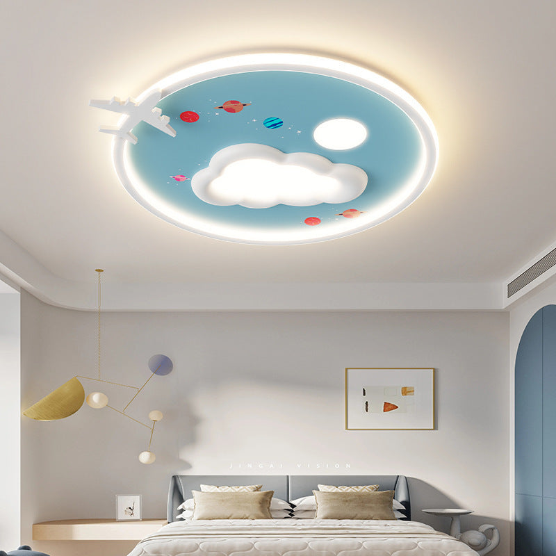 Modern Eclectic Kids Cartoon Airplane Iron Aluminum LED Flush Mount Ceiling Light for Bedroom, Nursery Lighting, Children's Room Decor, Creative Aircraft Design, Child's Playroom Fixtures, Energy-Efficient Illumination, Colorful Kids Ceiling Lamp, Unique
