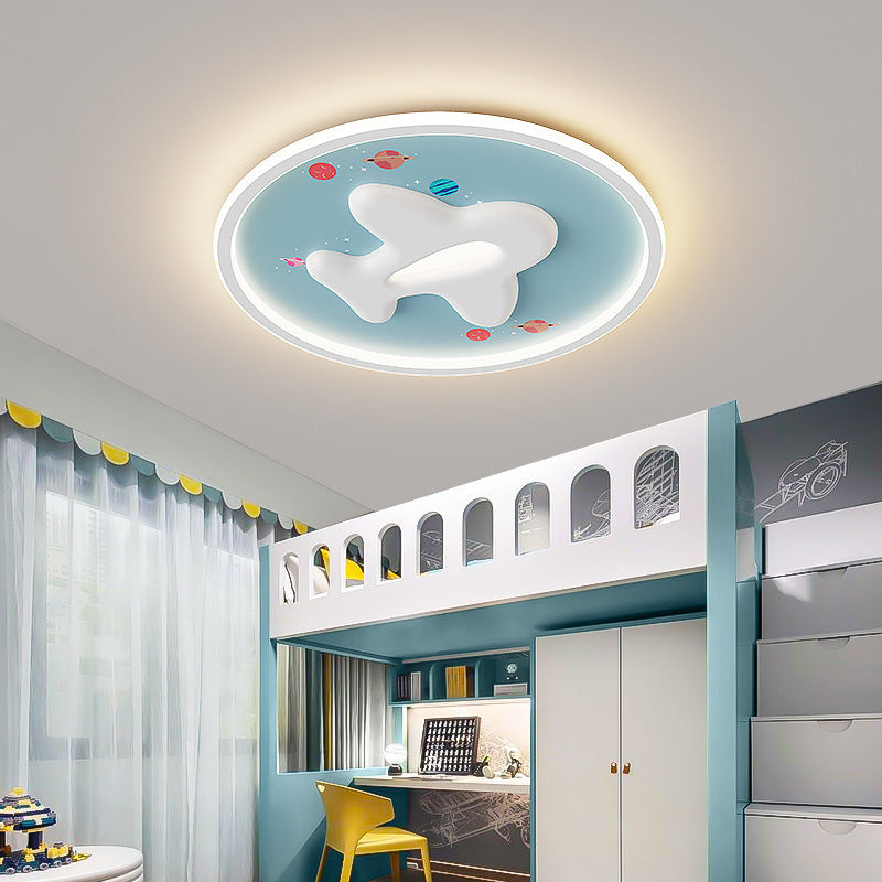 Modern Eclectic Kids Cartoon Airplane Iron Aluminum LED Flush Mount Ceiling Light for Bedroom, Nursery Lighting, Children's Room Decor, Creative Aircraft Design, Child's Playroom Fixtures, Energy-Efficient Illumination, Colorful Kids Ceiling Lamp, Unique