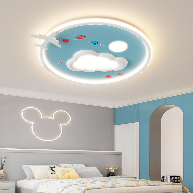 Modern Eclectic Kids Cartoon Airplane Iron Aluminum LED Flush Mount Ceiling Light for Bedroom, Nursery Lighting, Children's Room Decor, Creative Aircraft Design, Child's Playroom Fixtures, Energy-Efficient Illumination, Colorful Kids Ceiling Lamp, Unique