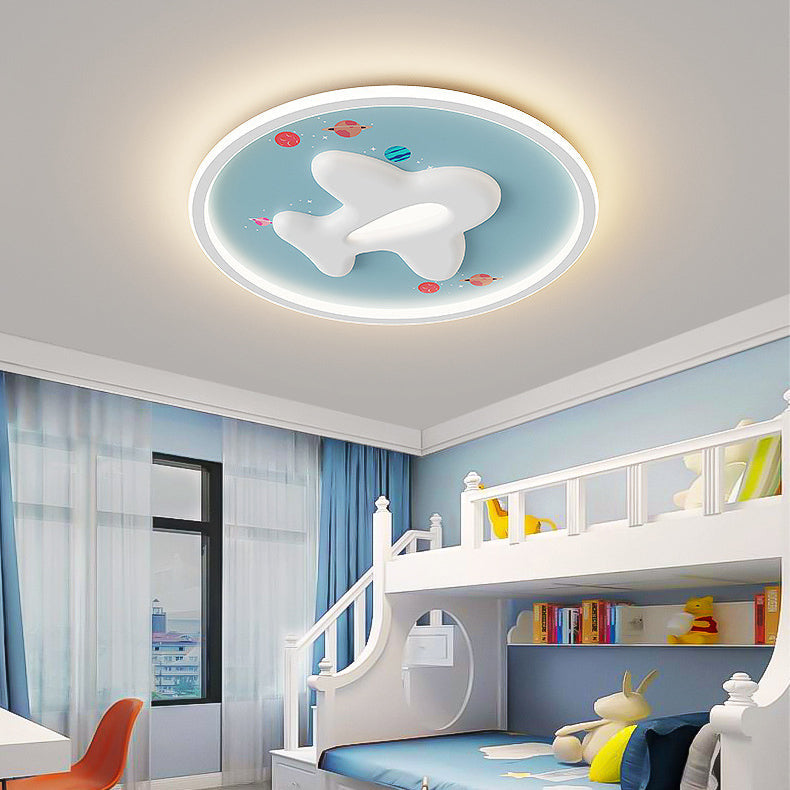 Modern Eclectic Kids Cartoon Airplane Iron Aluminum LED Flush Mount Ceiling Light for Bedroom, Nursery Lighting, Children's Room Decor, Creative Aircraft Design, Child's Playroom Fixtures, Energy-Efficient Illumination, Colorful Kids Ceiling Lamp, Unique