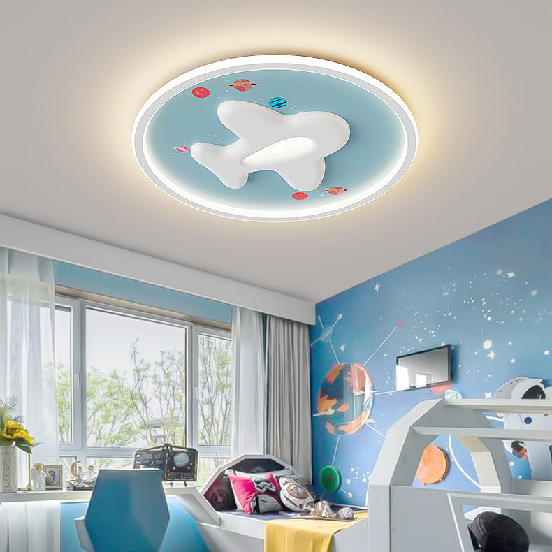 Modern Eclectic Kids Cartoon Airplane Iron Aluminum LED Flush Mount Ceiling Light for Bedroom, Nursery Lighting, Children's Room Decor, Creative Aircraft Design, Child's Playroom Fixtures, Energy-Efficient Illumination, Colorful Kids Ceiling Lamp, Unique