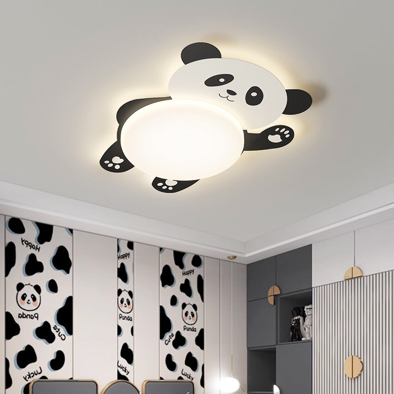 Modern Eclectic Kids Panda Iron PVC LED Flush Mount Ceiling Light for Bedroom, Cute Panda Ceiling Light, Children’s Room Decor, LED Lighting for Kids, Animal Theme Bedroom Fixture, Playful Panda Design, Nursery Lighting, Child's Room Flush Mount Light, Ad