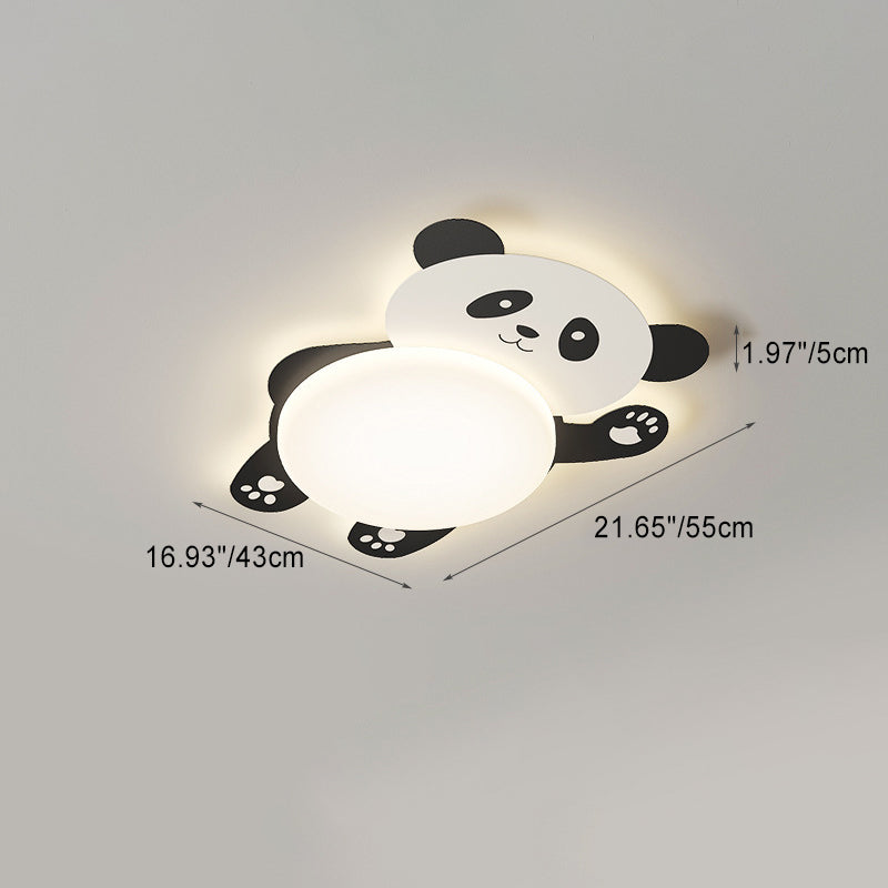 Modern Eclectic Kids Panda Iron PVC LED Flush Mount Ceiling Light for Bedroom, Cute Panda Ceiling Light, Children’s Room Decor, LED Lighting for Kids, Animal Theme Bedroom Fixture, Playful Panda Design, Nursery Lighting, Child's Room Flush Mount Light, Ad