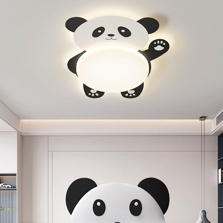 Modern Eclectic Kids Panda Iron PVC LED Flush Mount Ceiling Light for Bedroom, Cute Panda Ceiling Light, Children’s Room Decor, LED Lighting for Kids, Animal Theme Bedroom Fixture, Playful Panda Design, Nursery Lighting, Child's Room Flush Mount Light, Ad