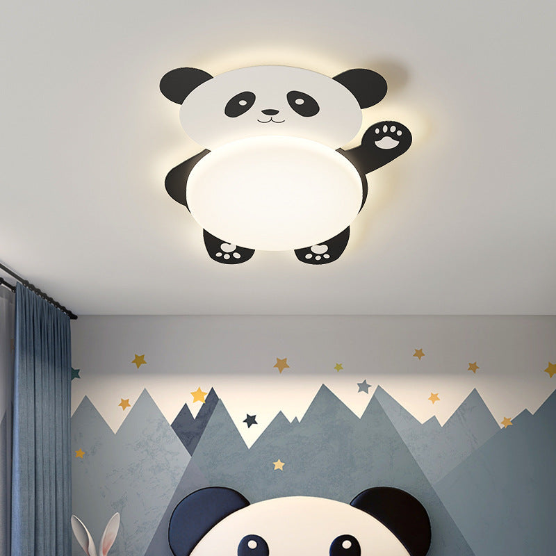 Modern Eclectic Kids Panda Iron PVC LED Flush Mount Ceiling Light for Bedroom, Cute Panda Ceiling Light, Children’s Room Decor, LED Lighting for Kids, Animal Theme Bedroom Fixture, Playful Panda Design, Nursery Lighting, Child's Room Flush Mount Light, Ad