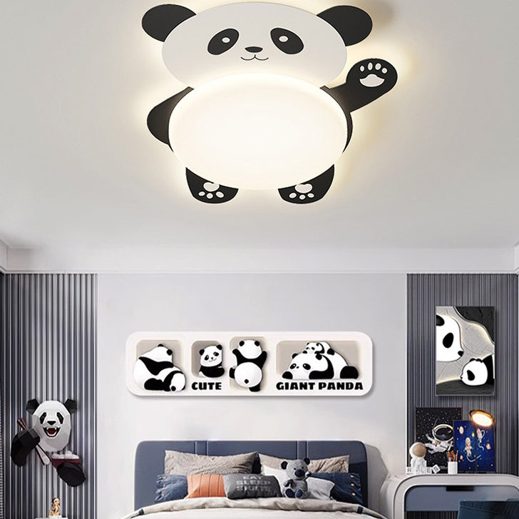 Modern Eclectic Kids Panda Iron PVC LED Flush Mount Ceiling Light for Bedroom, Cute Panda Ceiling Light, Children’s Room Decor, LED Lighting for Kids, Animal Theme Bedroom Fixture, Playful Panda Design, Nursery Lighting, Child's Room Flush Mount Light, Ad