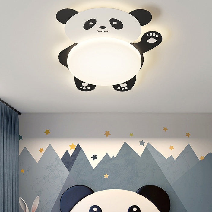 Modern Eclectic Kids Panda Iron PVC LED Flush Mount Ceiling Light for Bedroom, Cute Panda Ceiling Light, Children’s Room Decor, LED Lighting for Kids, Animal Theme Bedroom Fixture, Playful Panda Design, Nursery Lighting, Child's Room Flush Mount Light, Ad