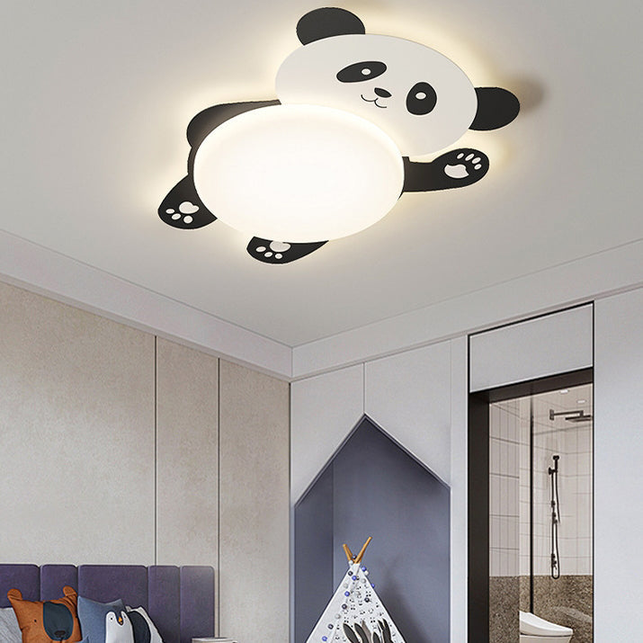 Modern Eclectic Kids Panda Iron PVC LED Flush Mount Ceiling Light for Bedroom, Cute Panda Ceiling Light, Children’s Room Decor, LED Lighting for Kids, Animal Theme Bedroom Fixture, Playful Panda Design, Nursery Lighting, Child's Room Flush Mount Light, Ad