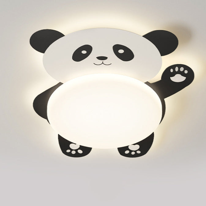 Modern Eclectic Kids Panda Iron PVC LED Flush Mount Ceiling Light for Bedroom, Cute Panda Ceiling Light, Children’s Room Decor, LED Lighting for Kids, Animal Theme Bedroom Fixture, Playful Panda Design, Nursery Lighting, Child's Room Flush Mount Light, Ad