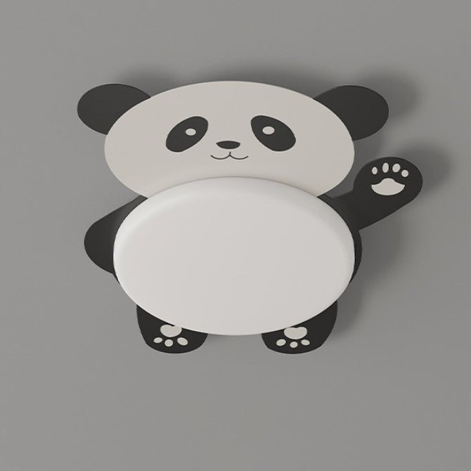 Modern Eclectic Kids Panda Iron PVC LED Flush Mount Ceiling Light for Bedroom, Cute Panda Ceiling Light, Children’s Room Decor, LED Lighting for Kids, Animal Theme Bedroom Fixture, Playful Panda Design, Nursery Lighting, Child's Room Flush Mount Light, Ad