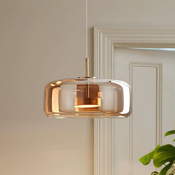 Contemporary Scandinavian Copper Cylinder LED Pendant Light for Living Room