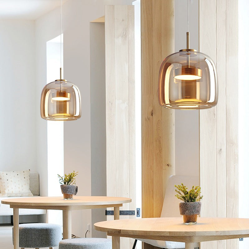 Contemporary Scandinavian Copper Cylinder LED Pendant Light for Living Room