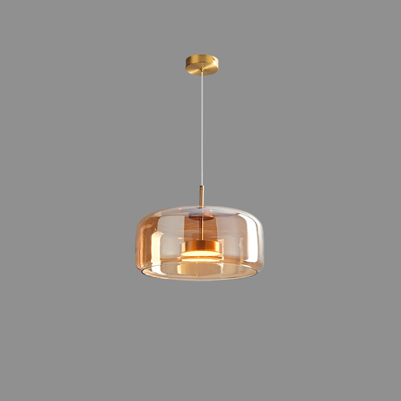 Contemporary Scandinavian Copper Cylinder LED Pendant Light for Living Room