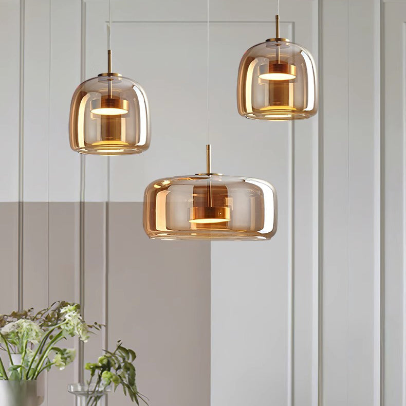 Contemporary Scandinavian Copper Cylinder LED Pendant Light for Living Room