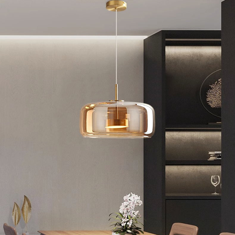 Contemporary Scandinavian Copper Cylinder LED Pendant Light for Living Room