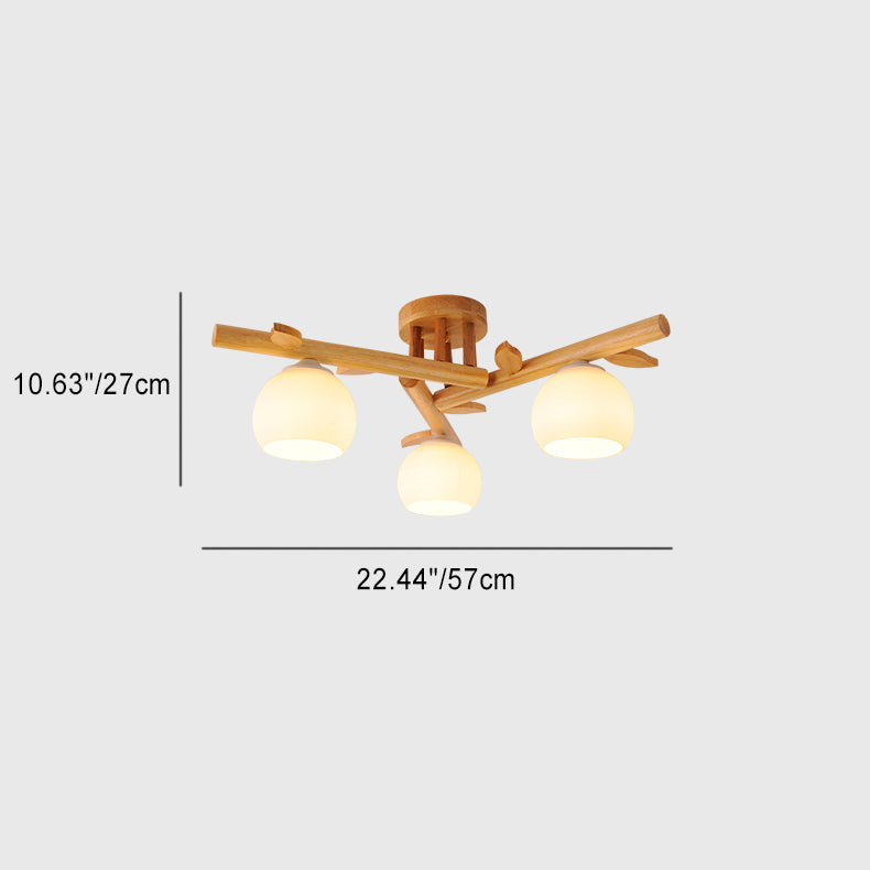 Traditional Japanese Dome Iron Oak Wood Semi-Flush Mount Ceiling Light - 3/5/8 Light Options for Living Room
