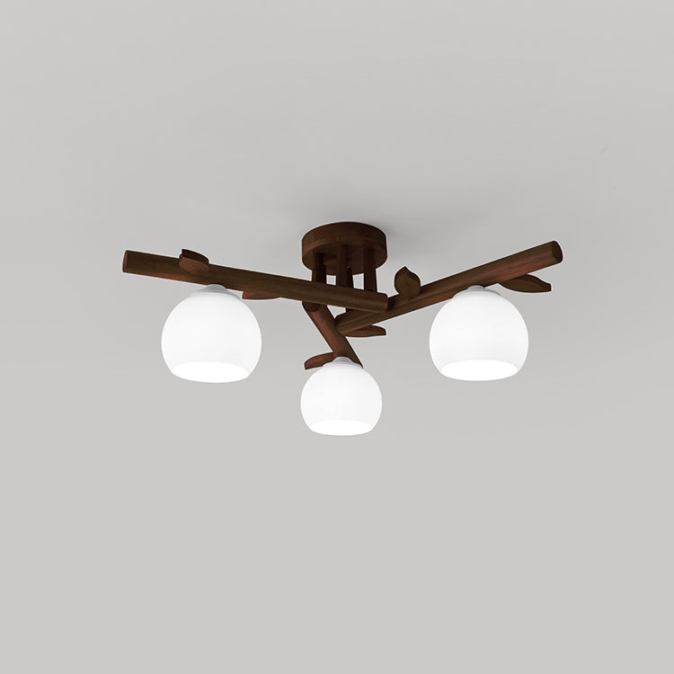 Traditional Japanese Dome Iron Oak Wood Semi-Flush Mount Ceiling Light - 3/5/8 Light Options for Living Room