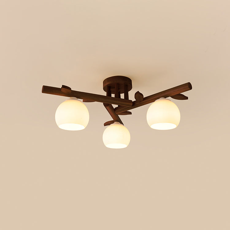 Traditional Japanese Dome Iron Oak Wood Semi-Flush Mount Ceiling Light - 3/5/8 Light Options for Living Room