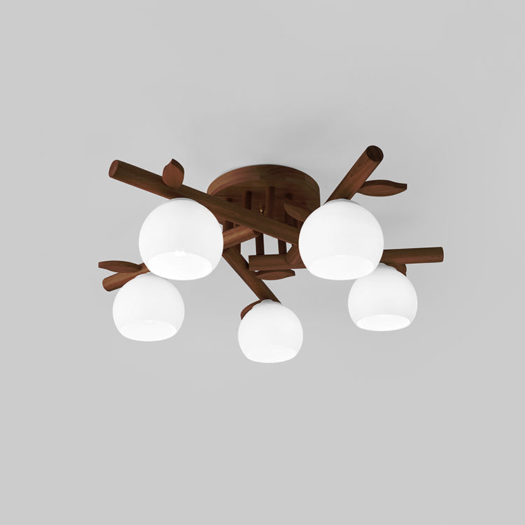 Traditional Japanese Dome Iron Oak Wood Semi-Flush Mount Ceiling Light - 3/5/8 Light Options for Living Room