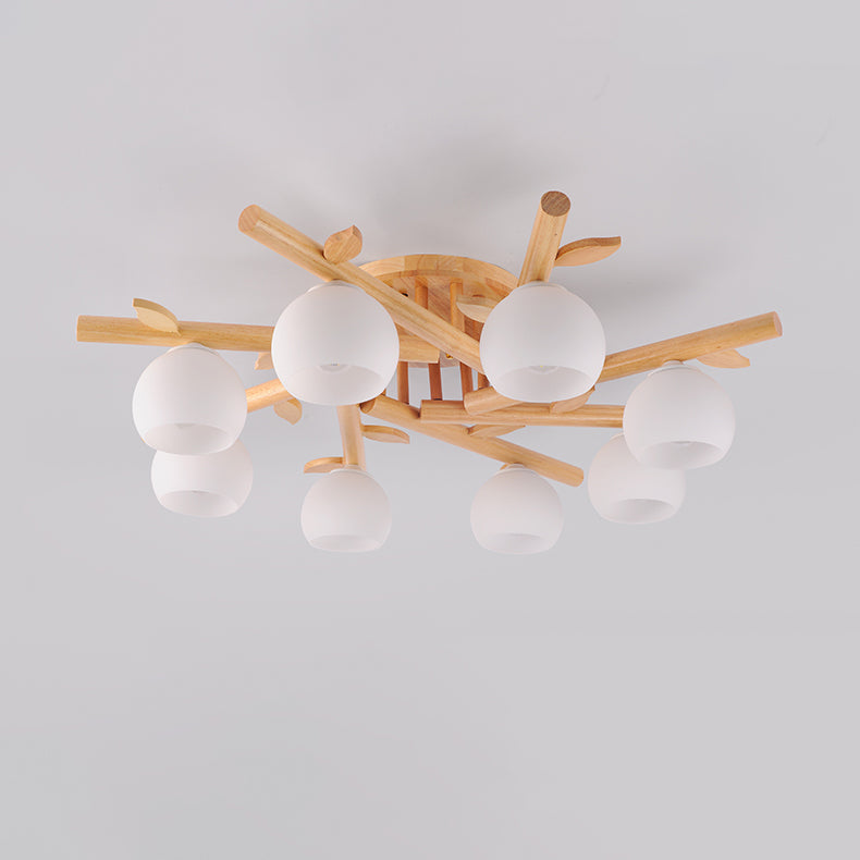 Traditional Japanese Dome Iron Oak Wood Semi-Flush Mount Ceiling Light - 3/5/8 Light Options for Living Room
