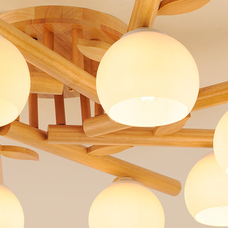 Traditional Japanese Dome Iron Oak Wood Semi-Flush Mount Ceiling Light - 3/5/8 Light Options for Living Room