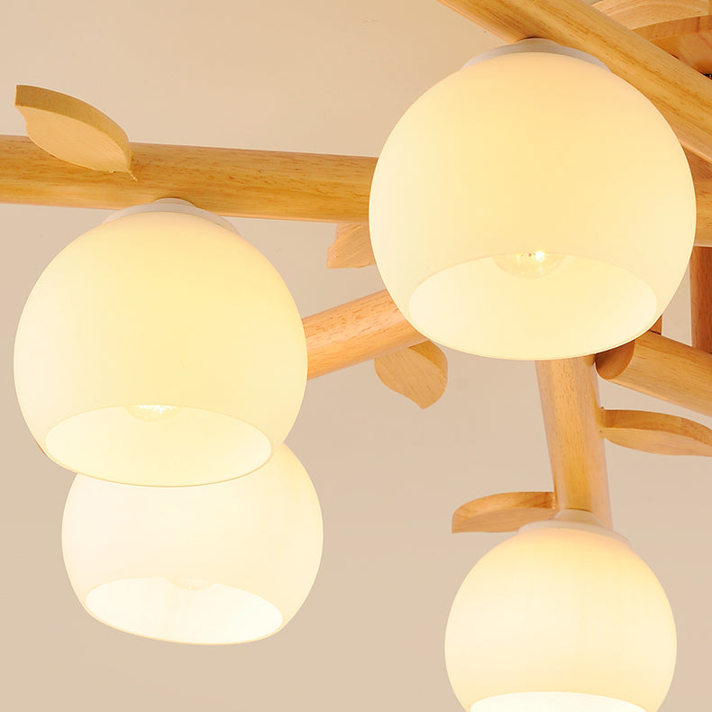 Traditional Japanese Dome Iron Oak Wood Semi-Flush Mount Ceiling Light - 3/5/8 Light Options for Living Room