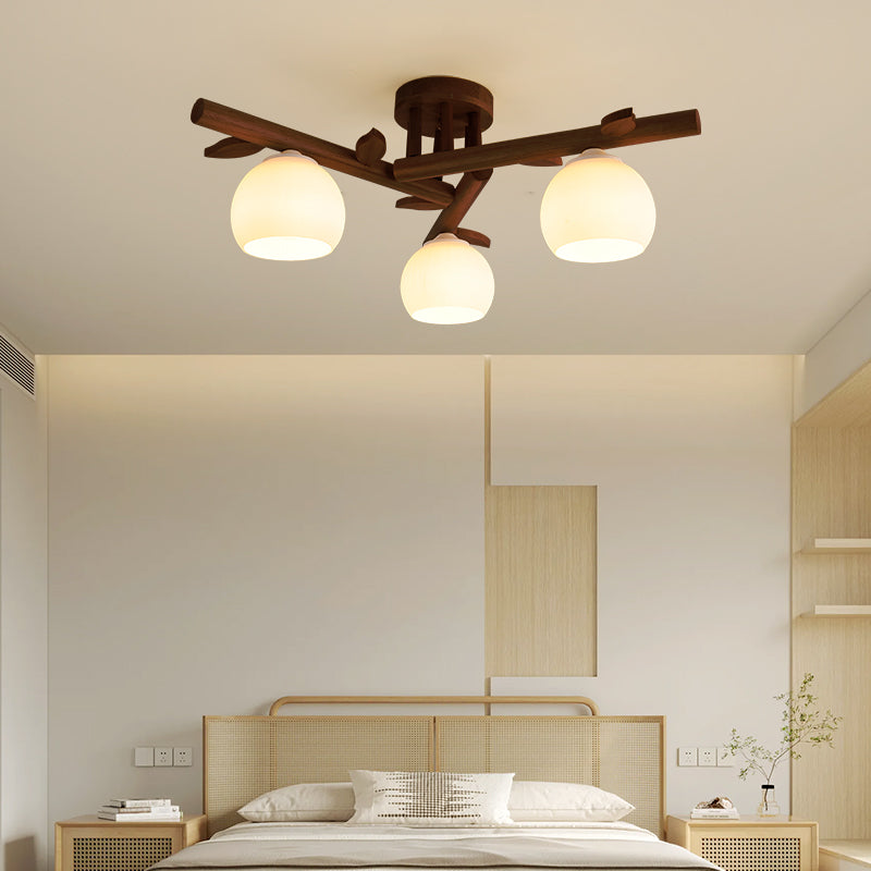 Traditional Japanese Dome Iron Oak Wood Semi-Flush Mount Ceiling Light - 3/5/8 Light Options for Living Room