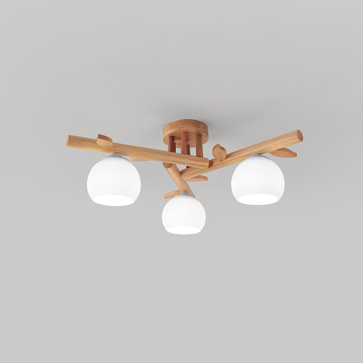 Traditional Japanese Dome Iron Oak Wood Semi-Flush Mount Ceiling Light - 3/5/8 Light Options for Living Room