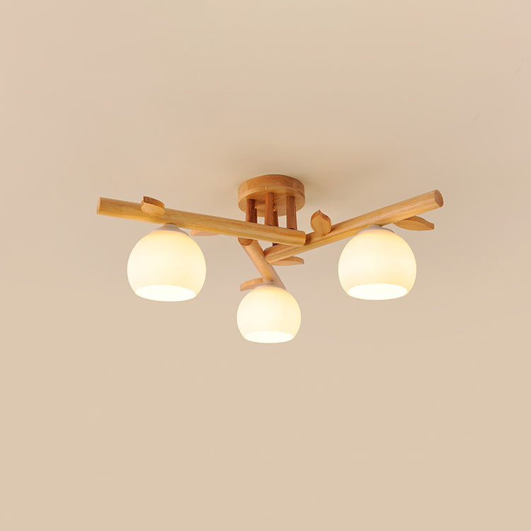 Traditional Japanese Dome Iron Oak Wood Semi-Flush Mount Ceiling Light - 3/5/8 Light Options for Living Room