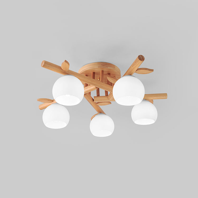 Traditional Japanese Dome Iron Oak Wood Semi-Flush Mount Ceiling Light - 3/5/8 Light Options for Living Room
