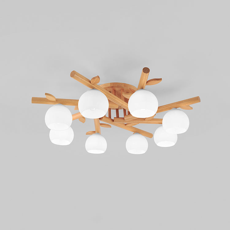 Traditional Japanese Dome Iron Oak Wood Semi-Flush Mount Ceiling Light - 3/5/8 Light Options for Living Room