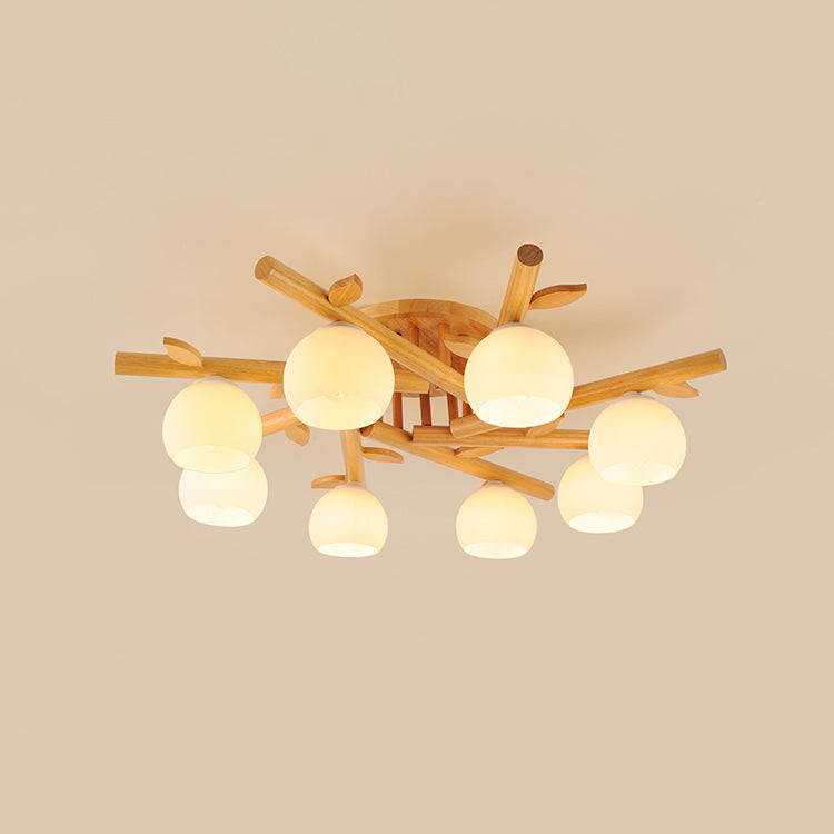 Traditional Japanese Dome Iron Oak Wood Semi-Flush Mount Ceiling Light - 3/5/8 Light Options for Living Room