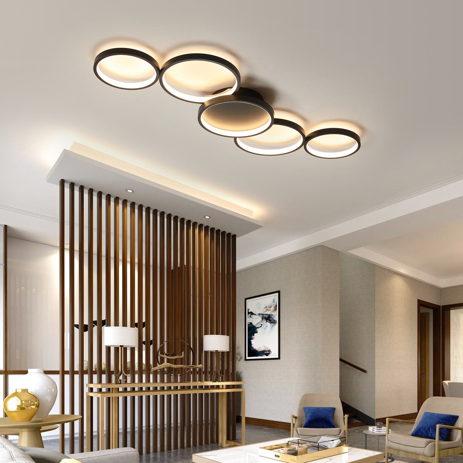 Modern Minimalist LED Semi-Flush Mount Ceiling Light - Circle Design, Iron & Acrylic for Living Room