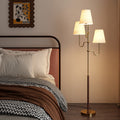 Traditional French Cone Iron Fabric Wood Floor Lamp - 3-Light Design for Bedroom