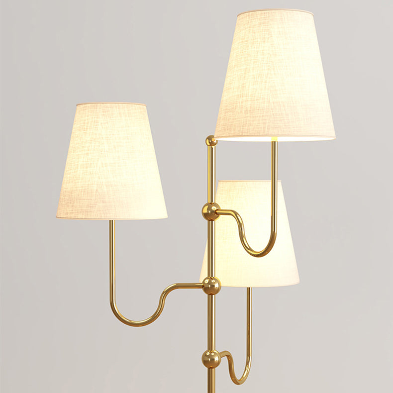 Traditional French Cone Iron Fabric Wood Floor Lamp - 3-Light Design for Bedroom