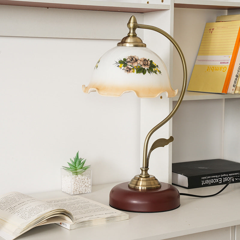 Modern Mid-Century Flower Iron Glass Table Lamp - 1-Light Bedroom Accent