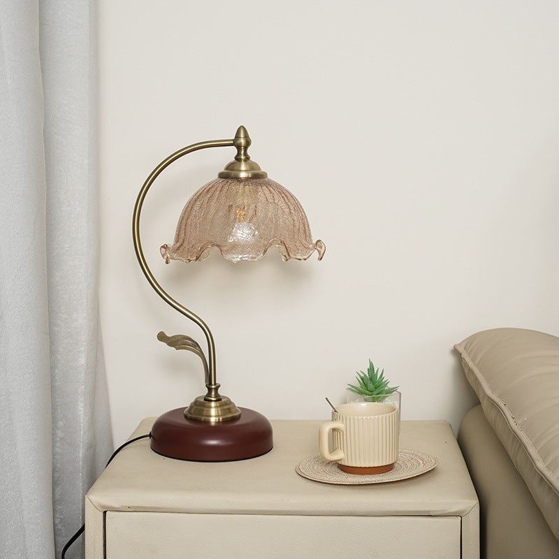 Modern Mid-Century Flower Iron Glass Table Lamp - 1-Light Bedroom Accent