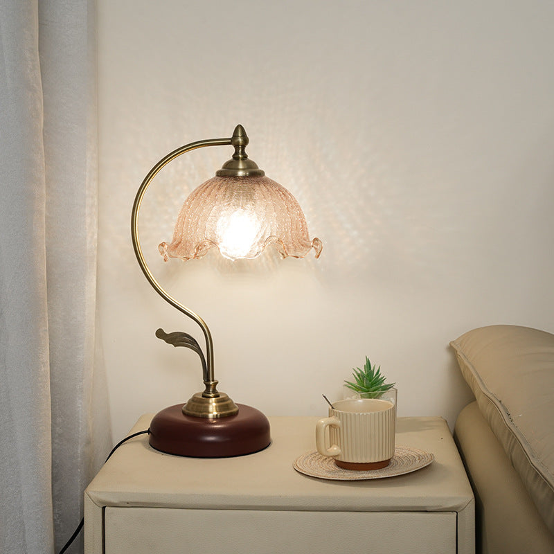 Modern Mid-Century Flower Iron Glass Table Lamp - 1-Light Bedroom Accent