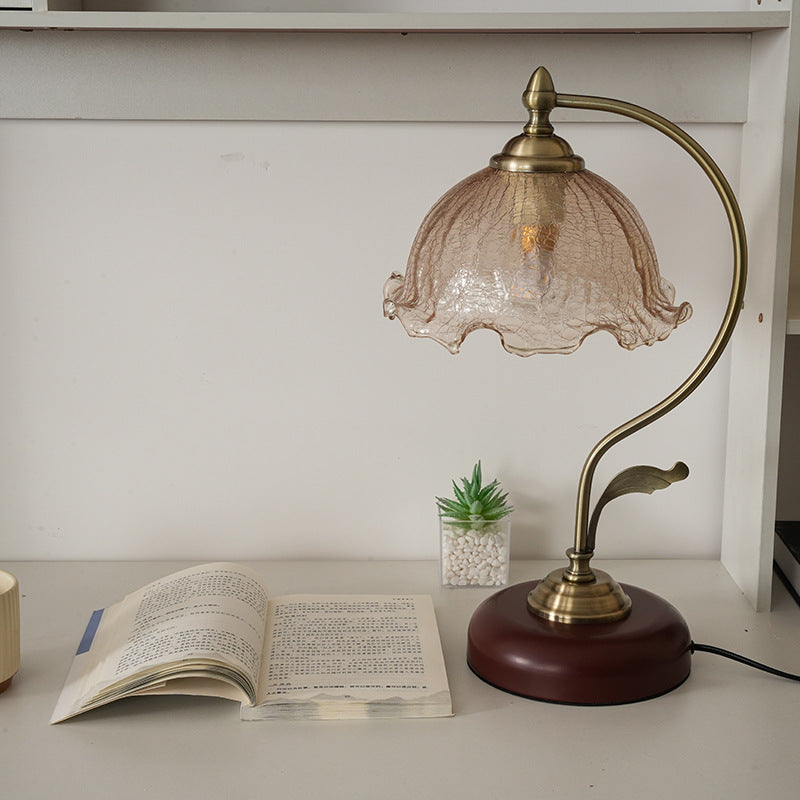 Modern Mid-Century Flower Iron Glass Table Lamp - 1-Light Bedroom Accent