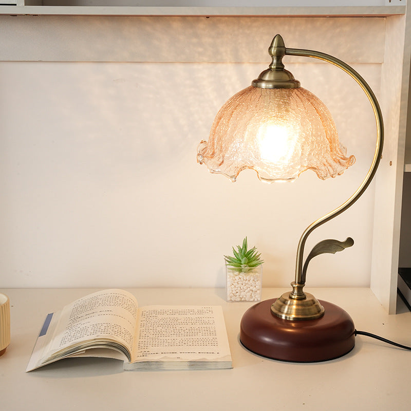 Modern Mid-Century Flower Iron Glass Table Lamp - 1-Light Bedroom Accent