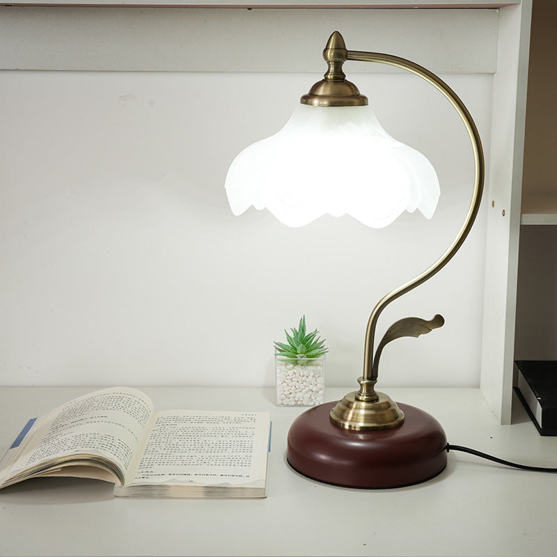 Modern Mid-Century Flower Iron Glass Table Lamp - 1-Light Bedroom Accent