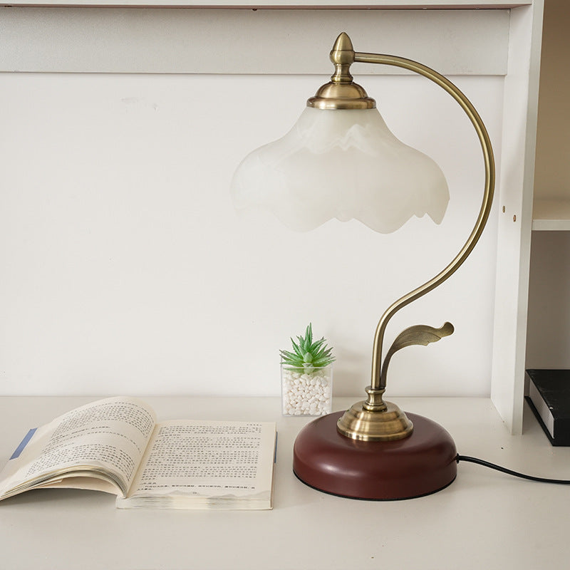 Modern Mid-Century Flower Iron Glass Table Lamp - 1-Light Bedroom Accent