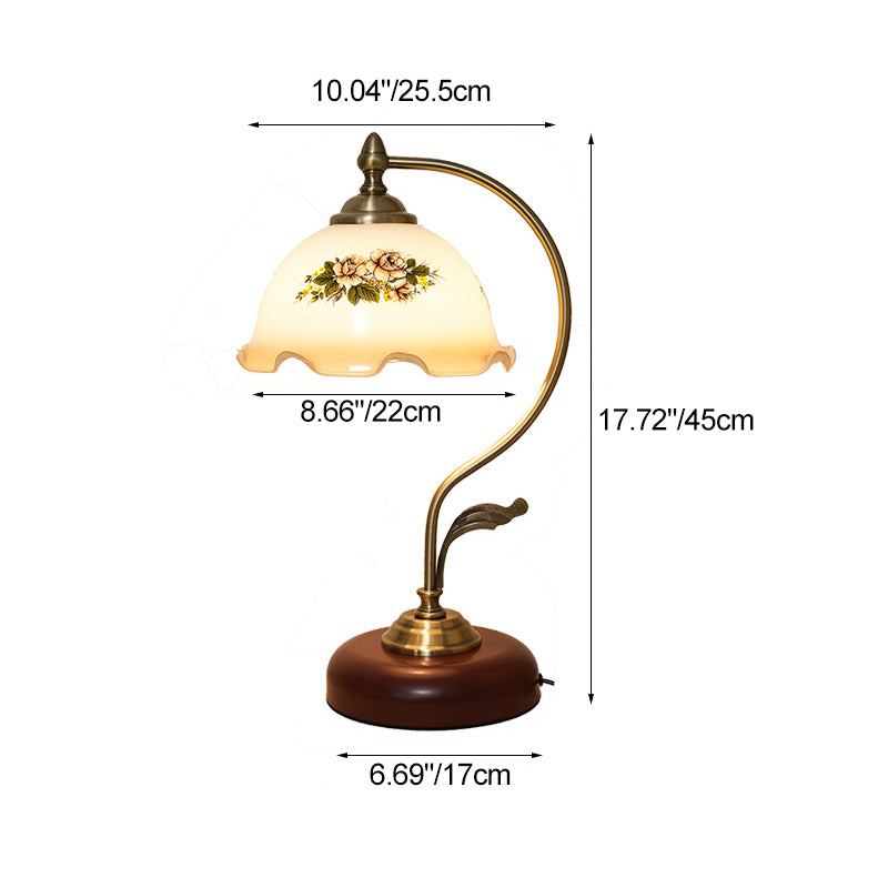 Modern Mid-Century Flower Iron Glass 1-Light Table Lamp for Bedroom - Stylish Bedside Lighting, Contemporary Home Decor, Floral Design Accent Lamp, Adjustable Height Nightstand Light, Elegant Glass Shade, Retro Table Lamp for Living Room and Office