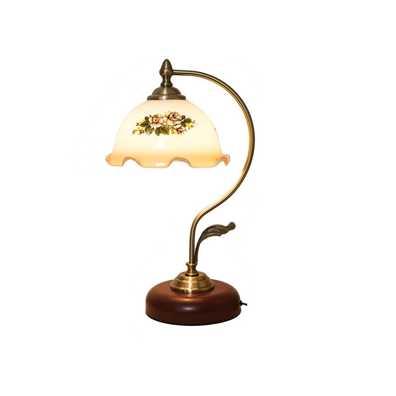 Modern Mid-Century Flower Iron Glass 1-Light Table Lamp for Bedroom - Stylish Bedside Lighting, Contemporary Home Decor, Floral Design Accent Lamp, Adjustable Height Nightstand Light, Elegant Glass Shade, Retro Table Lamp for Living Room and Office